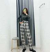 Modern kockás nadrág magas derékkal és övvel - egyenes modell