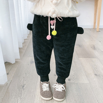 Rózsaszín és fekete téli gyereknadrág lányoknak nyakkendővel és 3D elemekkel