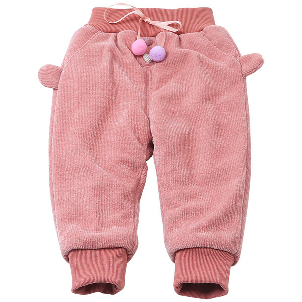 Rózsaszín és fekete téli gyereknadrág lányoknak nyakkendővel és 3D elemekkel