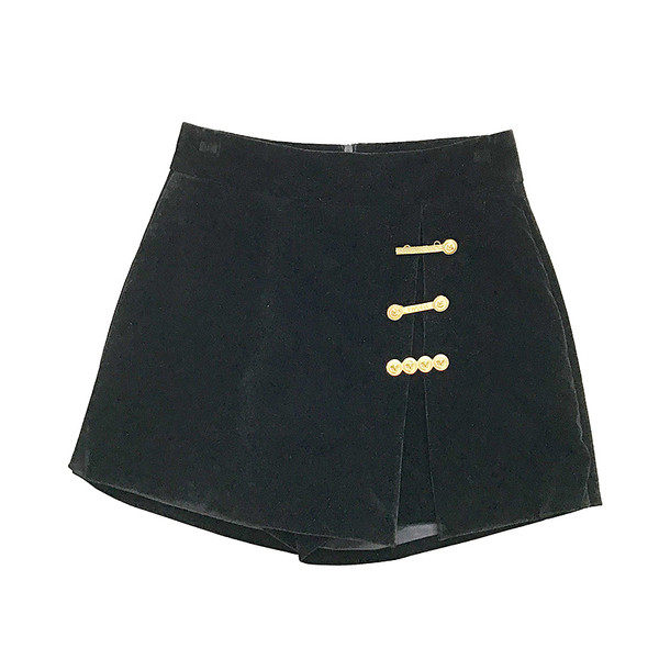 Női bársony rövidnadrág fekete színben, magas derékkal