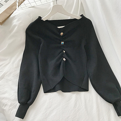 Modern női pulóver négy színben, gombokkal és spitz nyakkivágással