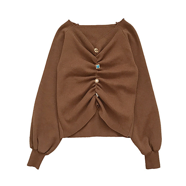 Modern női pulóver négy színben, gombokkal és spitz nyakkivágással