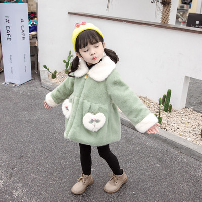 Gyerek kabát lányoknak rózsaszín és zöld színben, zsebekkel és gallérral