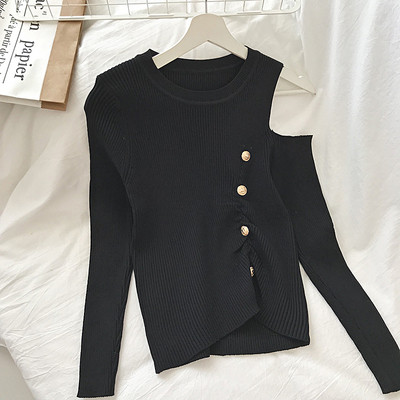 Női alkalmi blúz ovális nyakkivágással és csupasz vállszínű piros, fehér és fekete színben