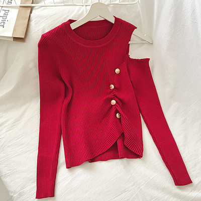 Női alkalmi blúz ovális nyakkivágással és csupasz vállszínű piros, fehér és fekete színben