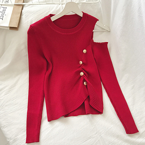 Női alkalmi blúz ovális nyakkivágással és csupasz vállszínű piros, fehér és fekete színben