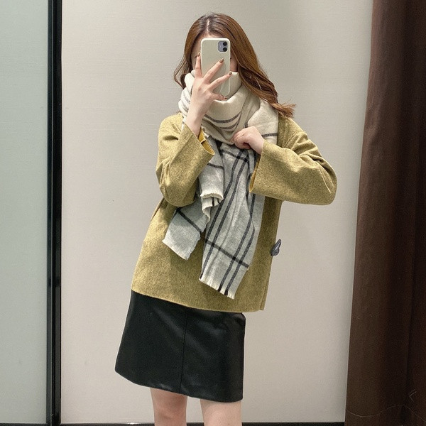 Lezser őszi-téli kockás sál bézs színű, rojtokkal