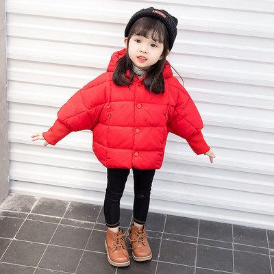 Gyermek téli kabát lányoknak három színben kapucnival és gombokkal