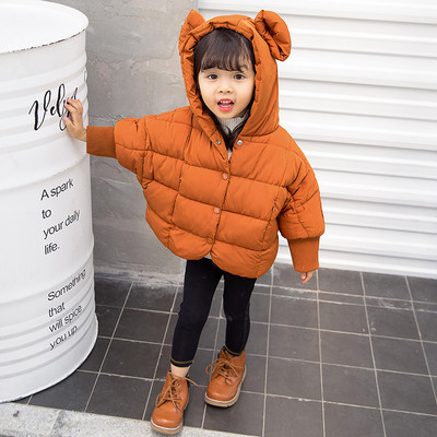 Gyermek téli kabát lányoknak három színben kapucnival és gombokkal