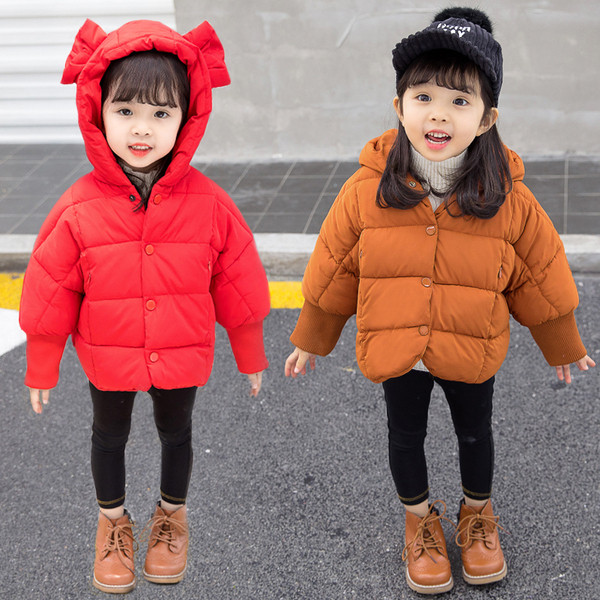 Gyermek téli kabát lányoknak három színben kapucnival és gombokkal