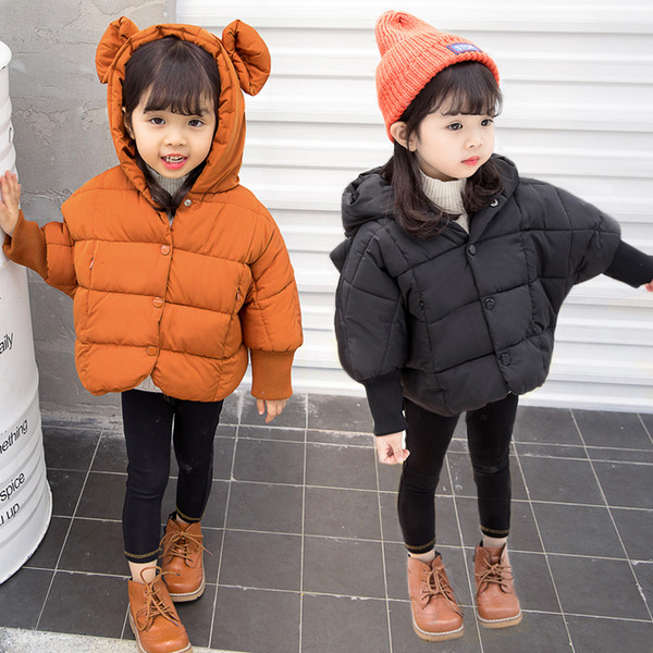 Gyermek téli kabát lányoknak három színben kapucnival és gombokkal