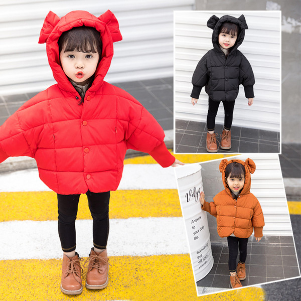 Gyermek téli kabát lányoknak három színben kapucnival és gombokkal