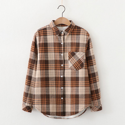 Νέο μοντέλο καρό  γυναικείο πουκάμισο με τσέπη και κουμπιά σε διάφορα χρώματα