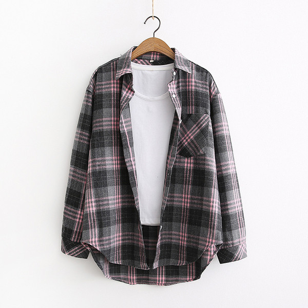 Νέο μοντέλο καρό  γυναικείο πουκάμισο με τσέπη και κουμπιά σε διάφορα χρώματα