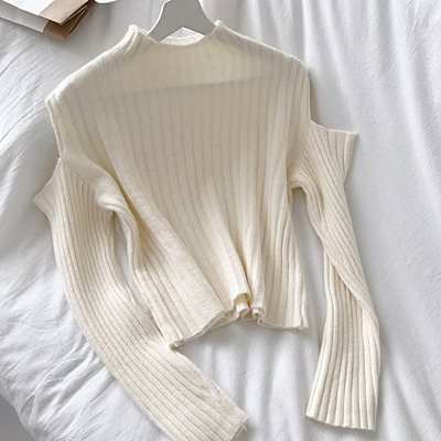 Μοντέρνα γυναικεία πλεκτή μπλούζα με  και γυμνά ώμους σε διάφορα χρώματα