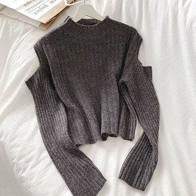 Μοντέρνα γυναικεία πλεκτή μπλούζα με  και γυμνά ώμους σε διάφορα χρώματα