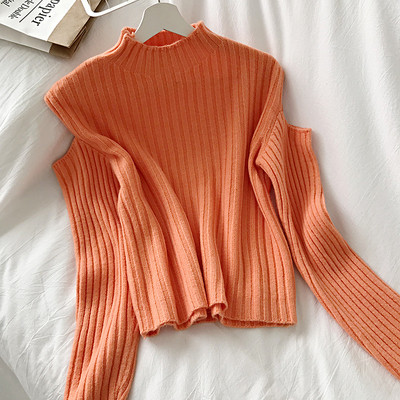 Μοντέρνα γυναικεία πλεκτή μπλούζα με  και γυμνά ώμους σε διάφορα χρώματα