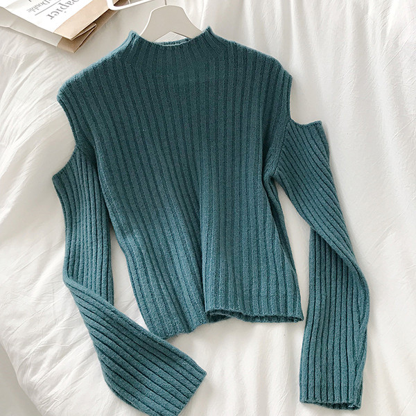 Μοντέρνα γυναικεία πλεκτή μπλούζα με  και γυμνά ώμους σε διάφορα χρώματα