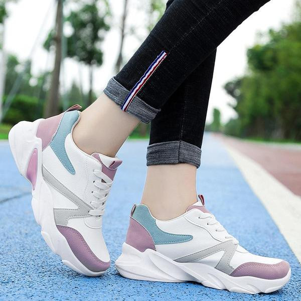 Alkalmi női tornacipő durva talppal és fűzős rózsaszín és fekete színben