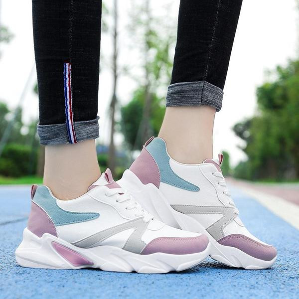 Alkalmi női tornacipő durva talppal és fűzős rózsaszín és fekete színben