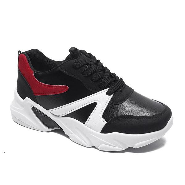 Alkalmi női tornacipő durva talppal és fűzős rózsaszín és fekete színben