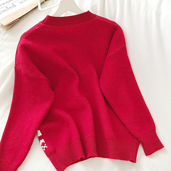 Casual Γυναικείο πουλόβερ με ωοειδές λαιμόκοψη και Χριστούγεννα μοτίβο σε κόκκινο και μπλε χρώμα