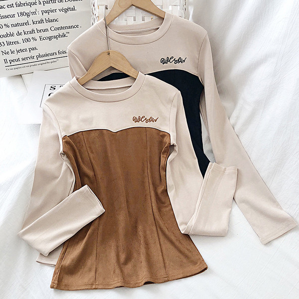 Καθημερινή γυναικεία μπλούζα με ωοειδές ντεκολτέ και κεντήματα σε μαύρο και καφέ χρώμα