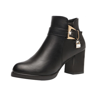 Κομψά μαύρα  έκο δερμάτινες γυναικείες μπότες με χοντρό τακούνι σε μαύρο και μπορντό χρώμα