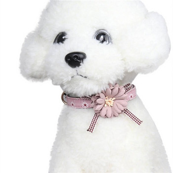 Állítható bőr póráz házi kedvenceknek rózsaszín és szürke virággal