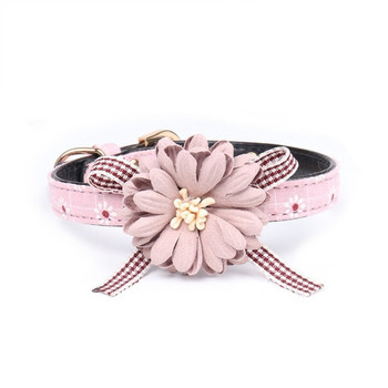 Állítható bőr póráz házi kedvenceknek rózsaszín és szürke virággal
