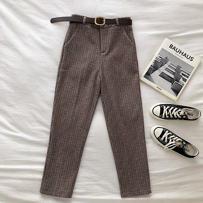 Μοντέρνα γυναικεία παντελόνια σε τρία χρώματα με ζώνη και υψηλή μέση