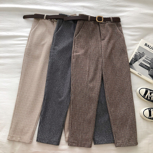 Μοντέρνα γυναικεία παντελόνια σε τρία χρώματα με ζώνη και υψηλή μέση