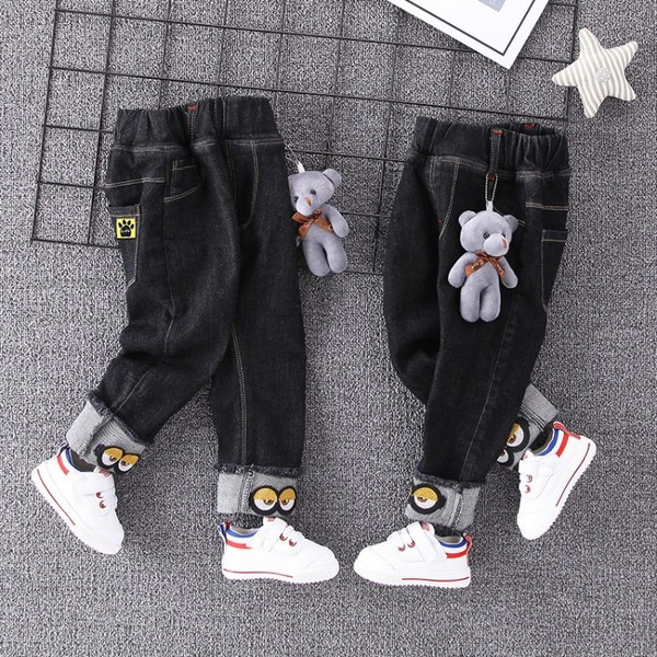 Νέο μοντέλο κεντημένα παιδικά τζιν με μαλακή επένδυση σε μαύρο χρώμα