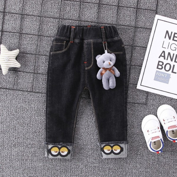Νέο μοντέλο κεντημένα παιδικά τζιν με μαλακή επένδυση σε μαύρο χρώμα