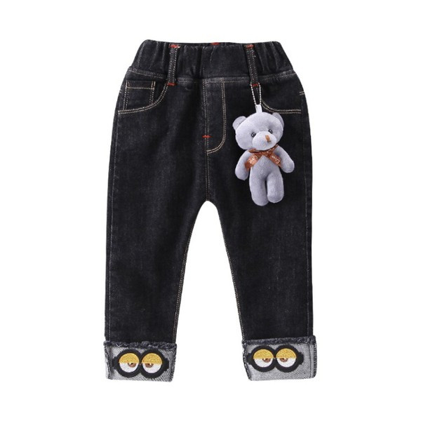 Νέο μοντέλο κεντημένα παιδικά τζιν με μαλακή επένδυση σε μαύρο χρώμα