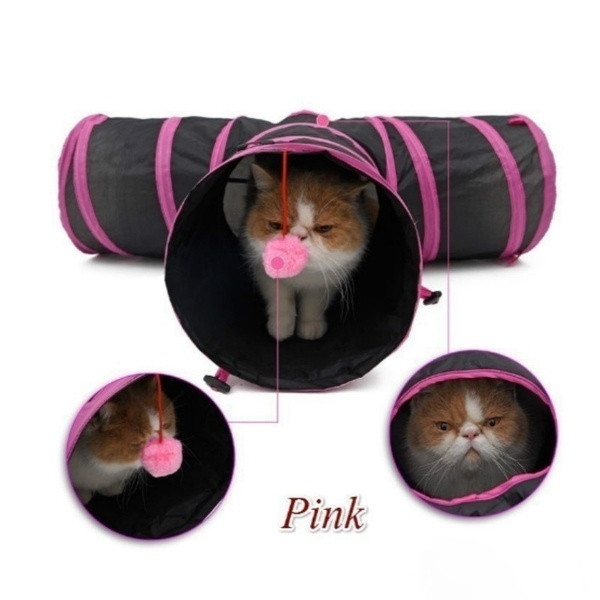 Jucărie interactivă - tunel pliabil pentru pisoi în albastru și roz