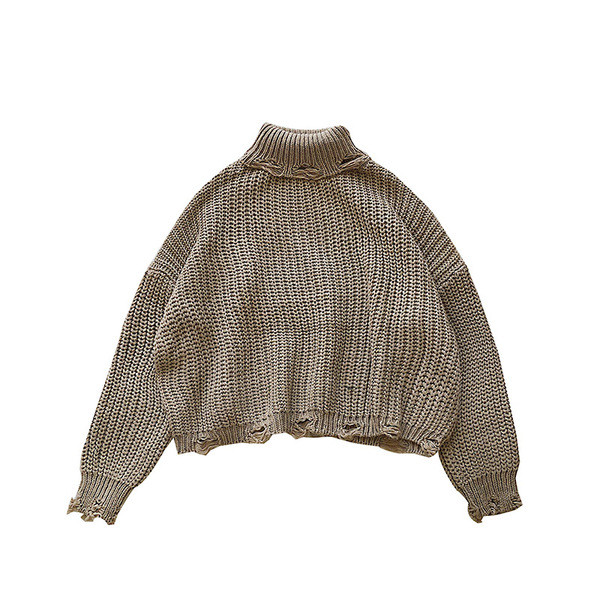 Pulover de dama casual in rosu si bej cu model larg cu guler polo