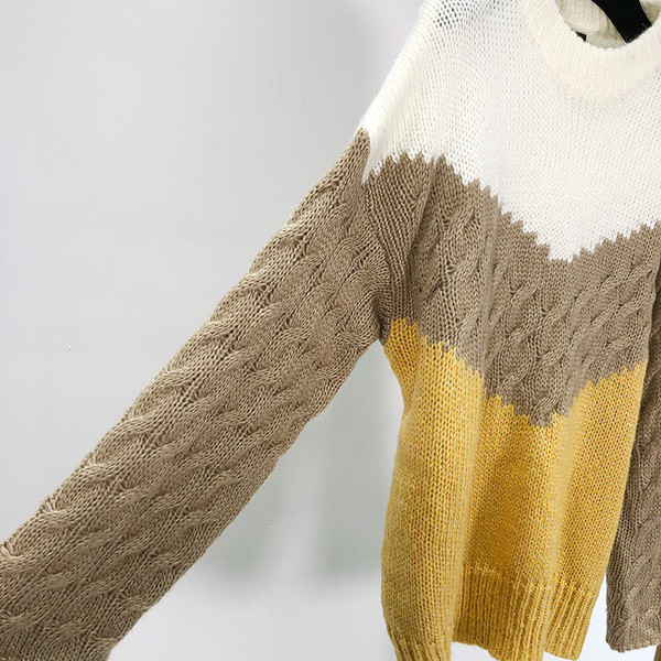 Γυναικείο ριγέ πουλόβερ φθινόπωρο-χειμώνας με στρογγυλη λαιμόκοψη και φαρδιά μανίκια