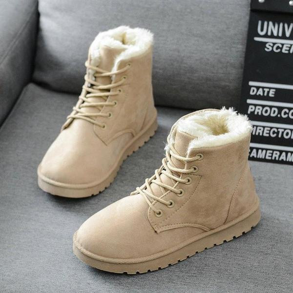 Cizme de iarna dama din piele intoarsa ecologica cu captuseala moale si sireturi in cinci culori