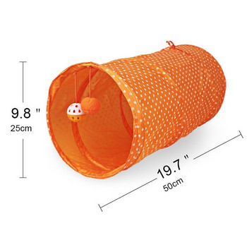 Сгъваем тунел с две играчки за домашни любимци в оранжев, лилав и жълт цвят