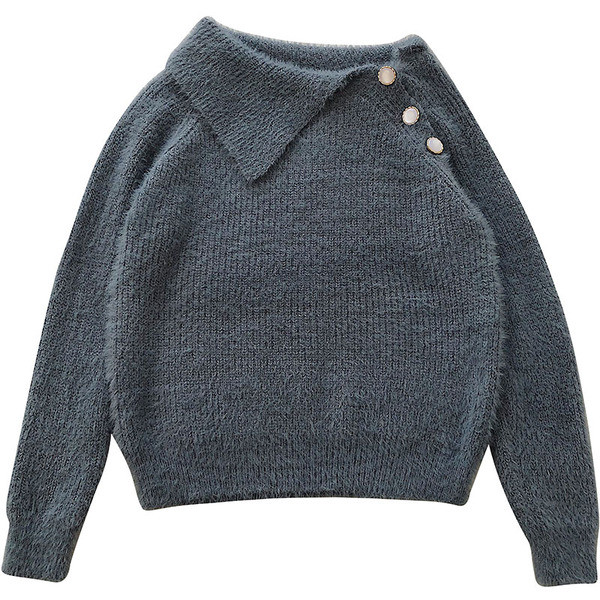 Μοντέρνο γυναικείο τετράχρωμο πουλόβερ με κουμπιά και μακρύ μανίκι