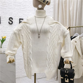 Pulover de dama model nou cu guler polo inalt - model larg in alb si negru