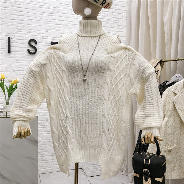 Pulover de dama model nou cu guler polo inalt - model larg in alb si negru