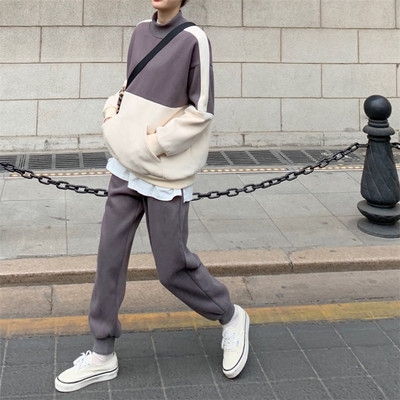 Γυναικείο casual σετ φούτερ και παντελόνι σε μωβ και γκρι χρώμα