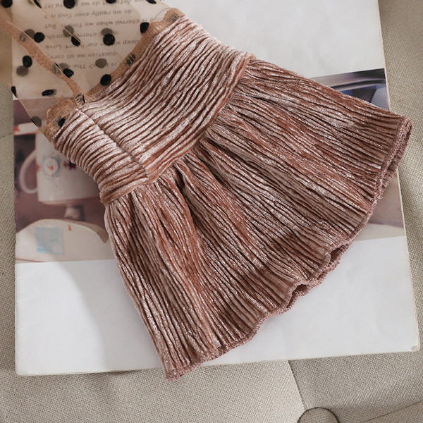 Rochie de dama moderna din catifea plisata cu curea in roz, negru si albastru