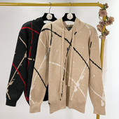 Pulover de iarnă casual de damă cu glugă în bej și negru