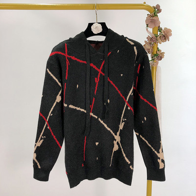 Pulover de iarnă casual de damă cu glugă în bej și negru