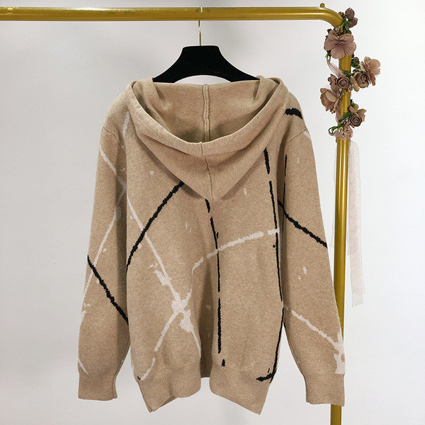 Pulover de iarnă casual de damă cu glugă în bej și negru