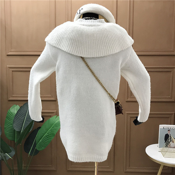 Νέο μοντέλο πλεκτό γυναικείο πουλόβερ με κολάρο ζακάρ και κεντήματα - ρετρό στυλ σε μπλε, λευκό και γκρι χρώμα