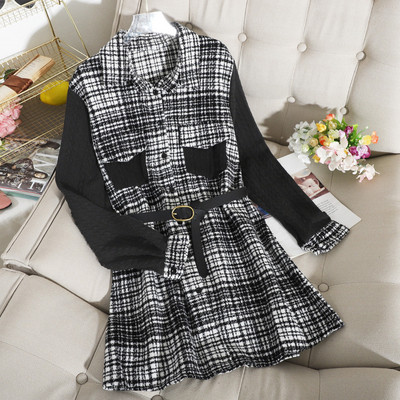 Γυναικείο καρό φόρεμα ρετρό στυλ με μαύρο, μπεζ και κόκκινοχρώμα με  ζώνη